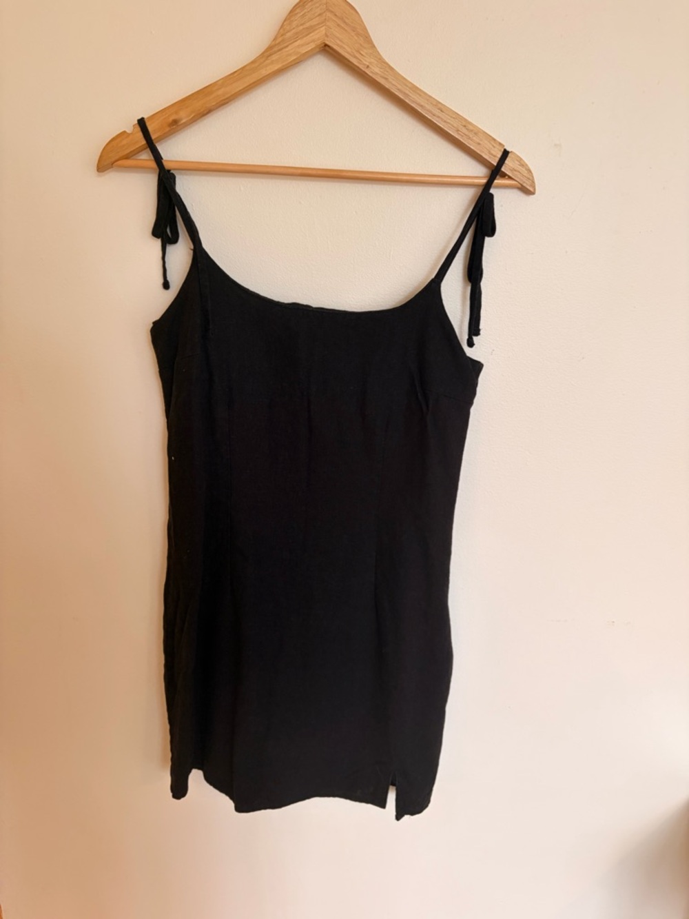 Ghanda Black Linen Tie-Strap Mini Dress
